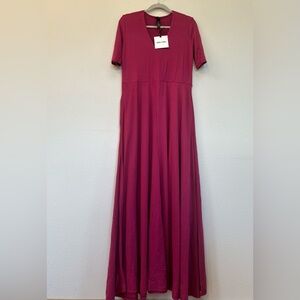 Agnes & Dora Sloped V-Neck Maxi Dress W/pockets Wine Color Size Lg (12-14) NWT